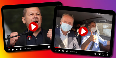 Wie Olaf Scholz und Herbert Diess von ihren Teams in Szene gesetzt werden